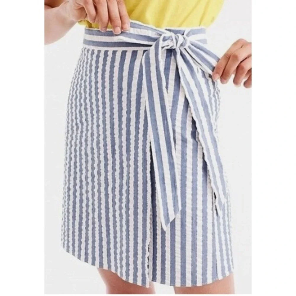 J.Crew Womens High Waist Blue White Striped Wrap Mini Skirt Side Tie Size‎ 2